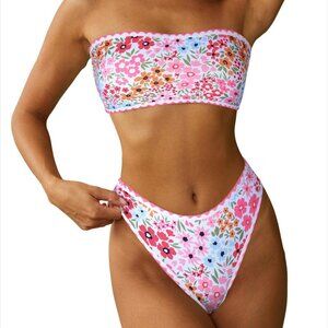 ZAFUL Women Strapless Wave Bandeau Bikini 2 Piece Swimwear